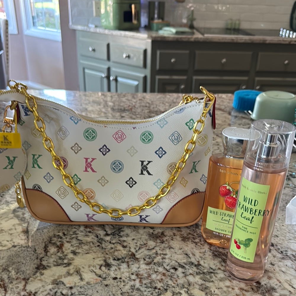 Colorful Monogram Handbag with Gold Chain and adjustable strap crossbody